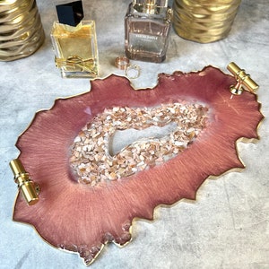 Handmade Pink Perfume Tray for Dresser Pink Vanity Tray Gift for Her Pink Resin Tray Pink Decor Tray Decanter Tray Serving Tray Pink