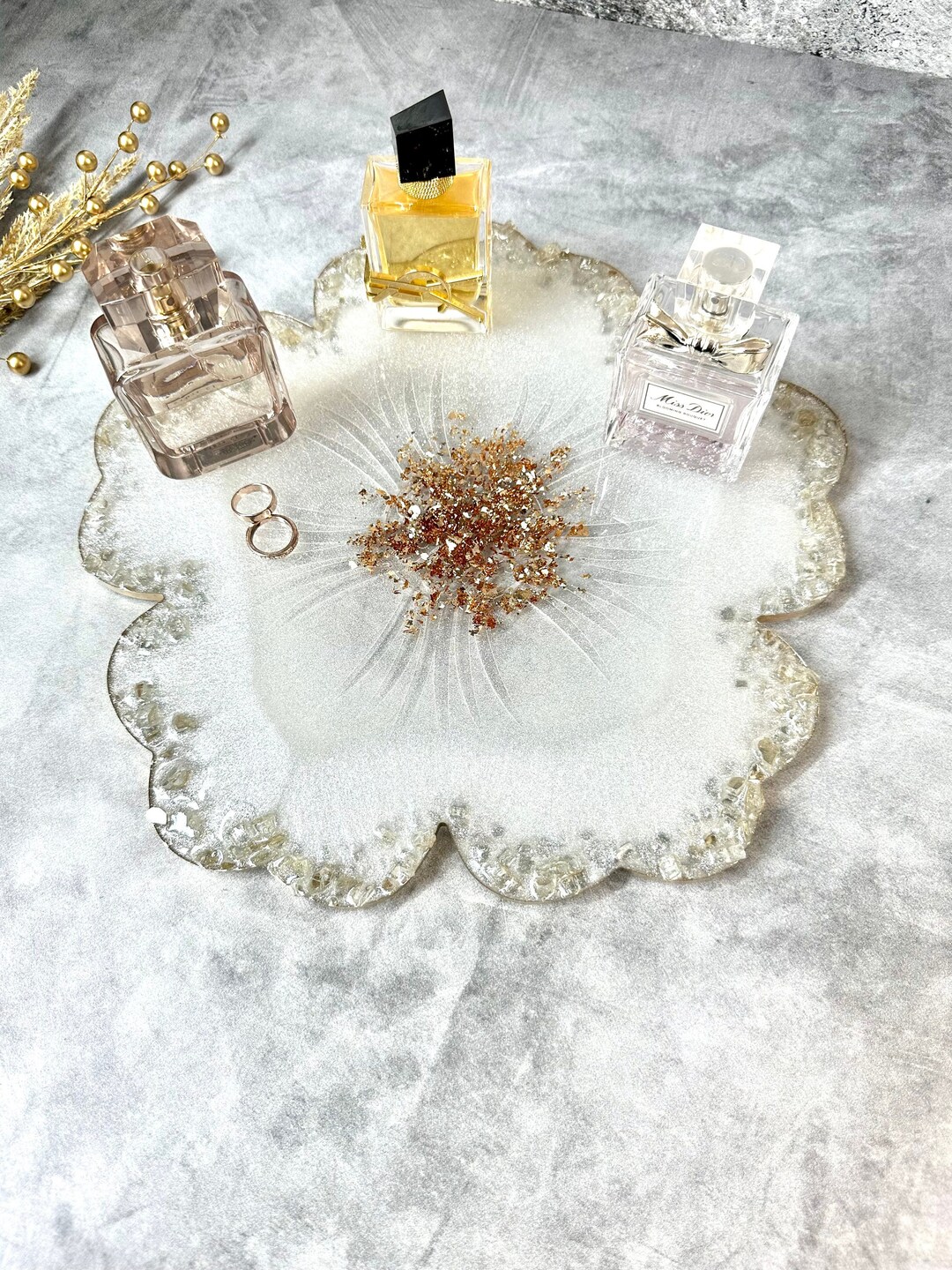 Pearl White Vanity Tray Perfume Tray White and Gold Tray Decorative