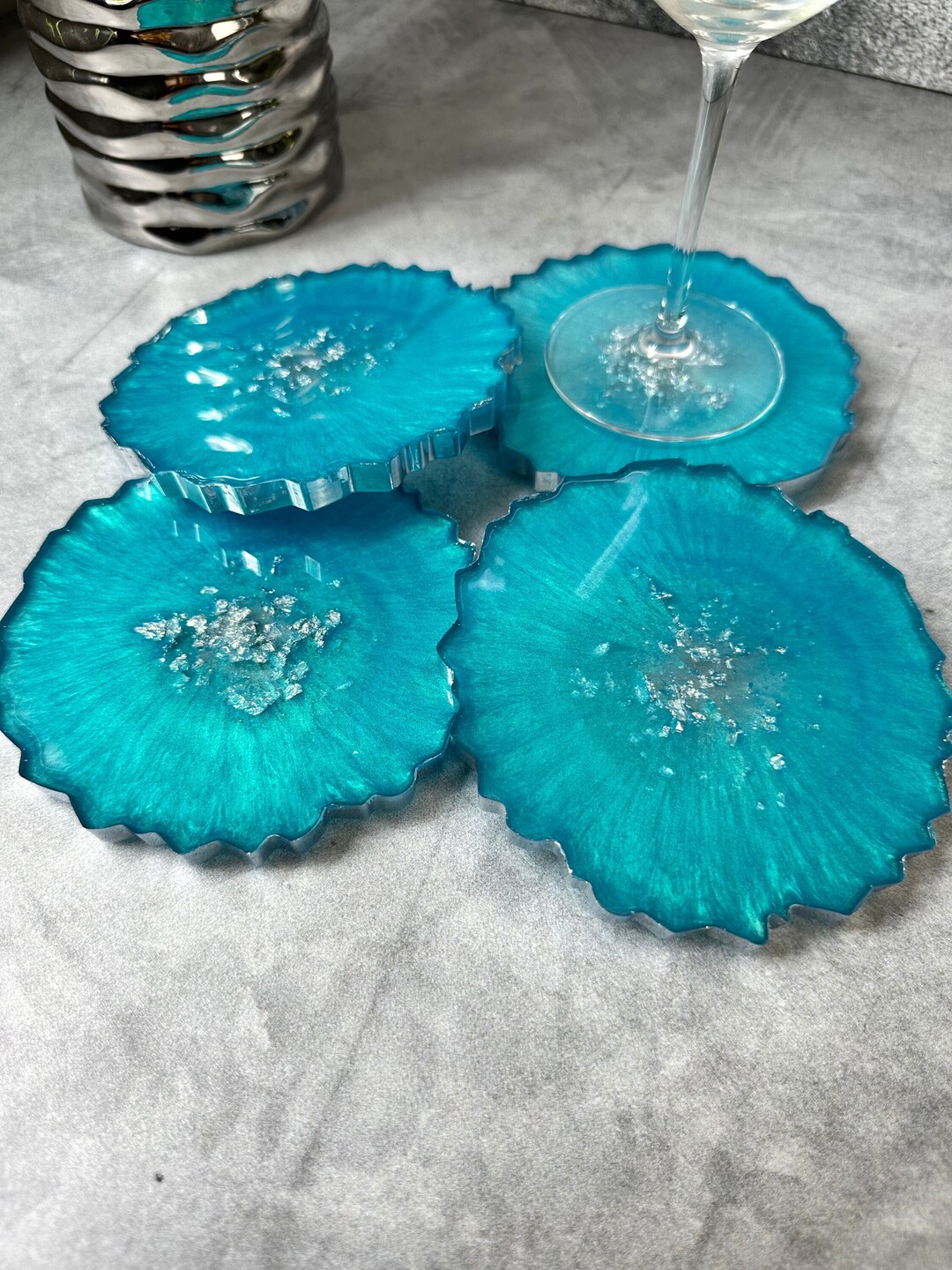 Agate Coaster Set Turquoise Blue Coasters Turquoise Decor for Dining Table Beverage Coasters
