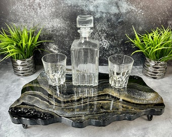 Elegant Riser Stand Decanter Tray Display Riser Black Riser Pedestal Display Stand Modern Pedestal Riser Black and Gold Kitchen Decor