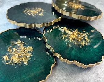 Green Coasters Green Table Decor Resin Coaster Set Large Coasters Living Room Decor Green Gift for Housewarming Living Room Table Decor