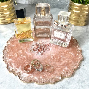Custom Handmade Vanity Tray for Perfume Pink Jewelry Tray, Pink Decorative Tray Custom Perfume Tray Handmade Resin Tray Classy Gifts for Her