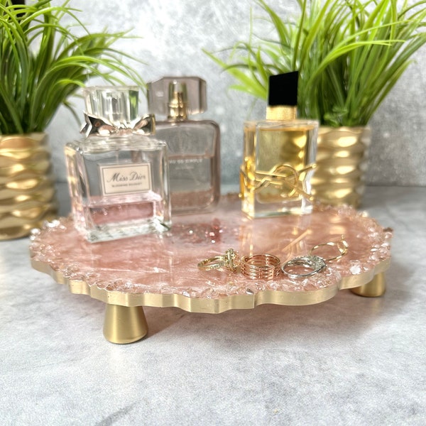 Custom Handmade Vanity Tray for Perfume Pink Jewelry Tray, Pink Decorative Tray Custom Perfume Tray Handmade Resin Tray Classy Gifts for Her