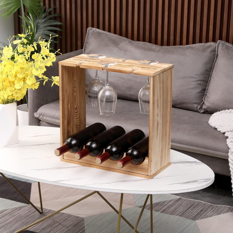 Handmade Wooden Wine Rack With Glass Holder Wine Bottle Etsy