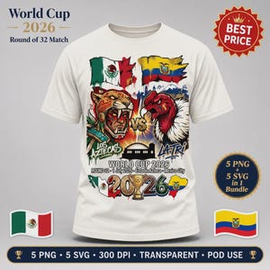 Mexico vs Ecuador World Cup 2026 PNG and SVG Bundle, Match Day Aztec Warrior Design, Soccer T-Shirt Sublimation, La Tri Ecuador Design