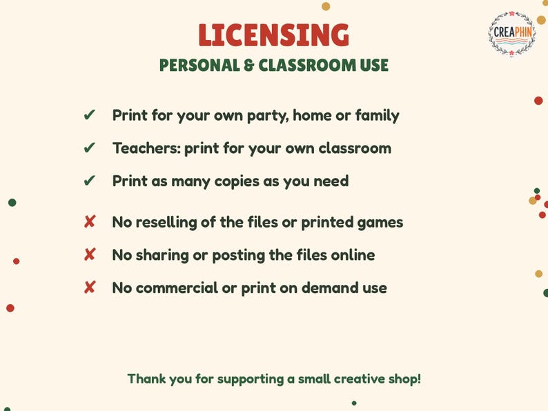 Creaphin license: personal and classroom use