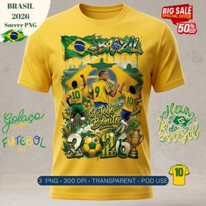 Brazil Worldcup 2026 PNG l Selecao O Jogo Bonito Fan Design l T-Shirt PNG Digital Download l Match Day Party Decor l Diseño Fùtbol