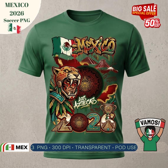 Mexico Worldcup 2026 PNG l Aztec Jaguar Shirt Design l Sun Stone Sublimation PNG l Mexico Fan Merch l Diseño Mexico Digital