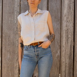 100% Linen Sleeveless Button Down Blouse