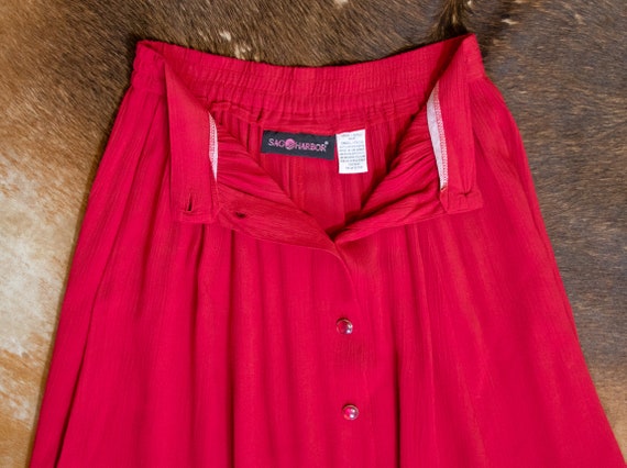 90s Red Button Down Textured Midi/Maxi Skirt - S - image 7