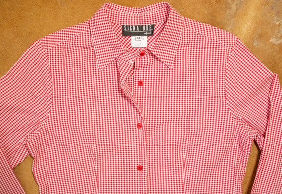 Cotton Gingham Button Down Blouse - M - image 6