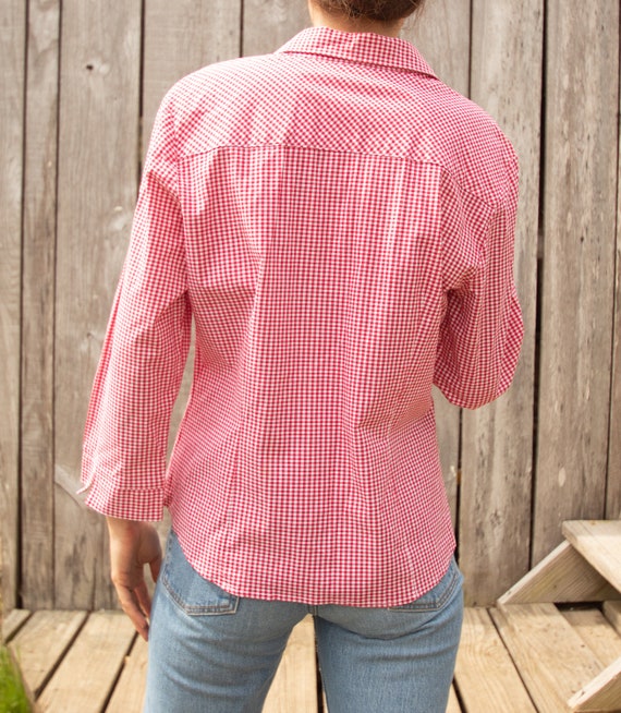 Cotton Gingham Button Down Blouse - M - image 5