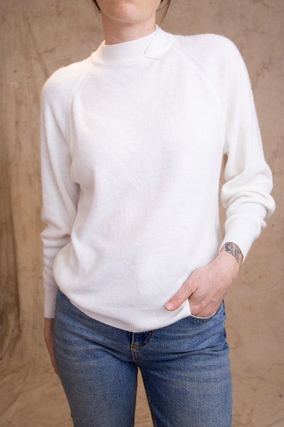 Mock Neck White Knit Sweater