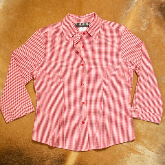 Cotton Gingham Button Down Blouse - M - image 2