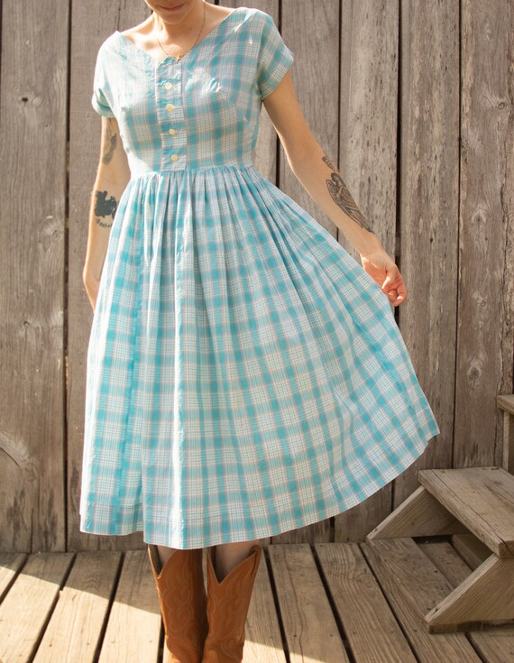 1950s Homemade Plaid Cotton Sun Dress - image 2