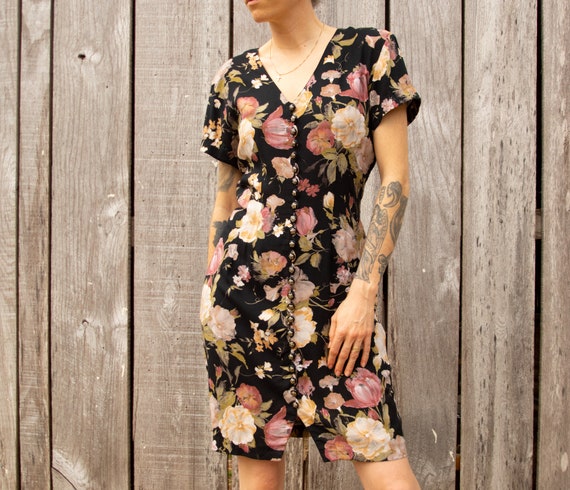 90s Floral Button Down Short Dress - image 2