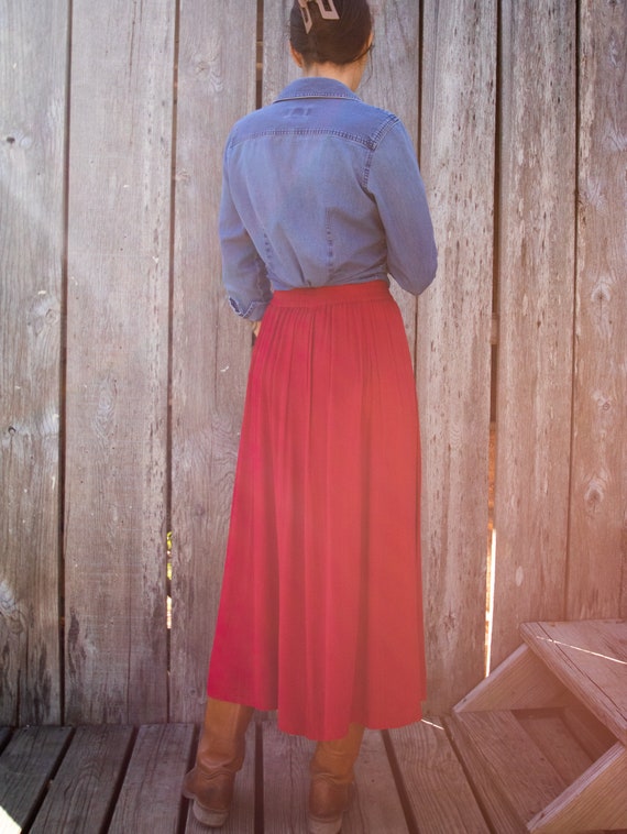 90s Red Button Down Textured Midi/Maxi Skirt - S - image 5