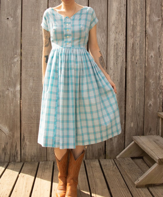 1950s Homemade Plaid Cotton Sun Dress - image 1