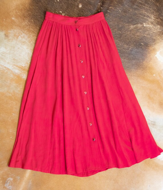 90s Red Button Down Textured Midi/Maxi Skirt - S - image 6