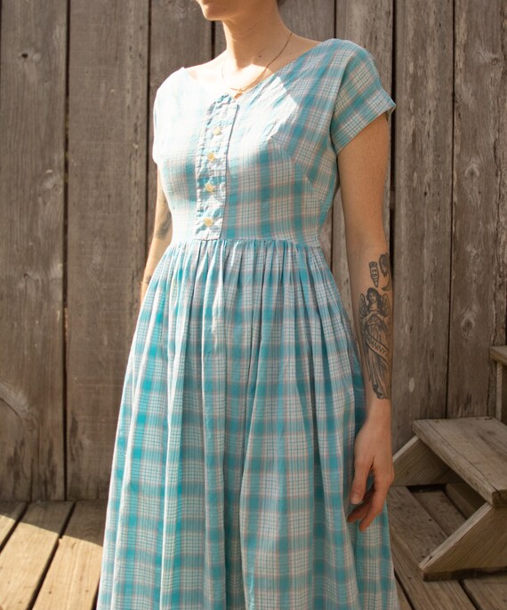 1950s Homemade Plaid Cotton Sun Dress - image 5