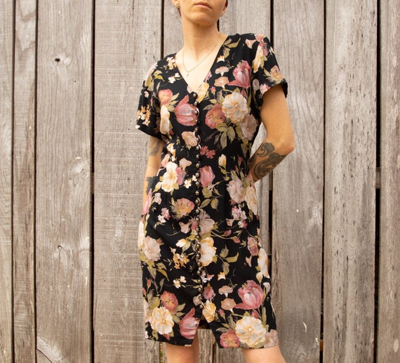 90s Floral Button Down Short Dress - image 1