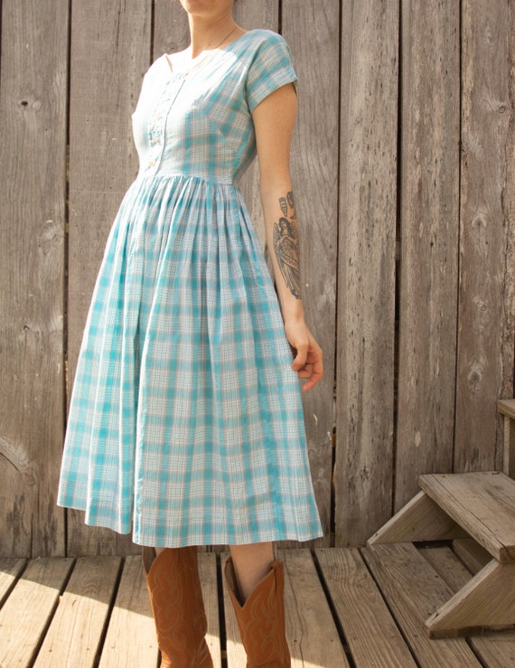1950s Homemade Plaid Cotton Sun Dress - image 3