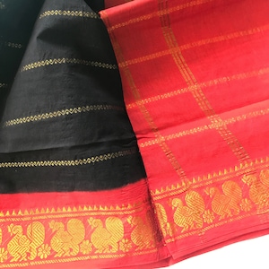 Handloom Veldhari Design Madurai Sungudi saree Traditional SouthIndian Festive wear sarees Party wear sariMadurai Temple City sari Black & Red