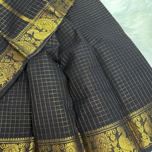 Alluring Black Handloom Madurai Sungudi pure cotton saree with gold zari Jari kattam sungudi saree Indian sari ethnic wear Festive saree image 2