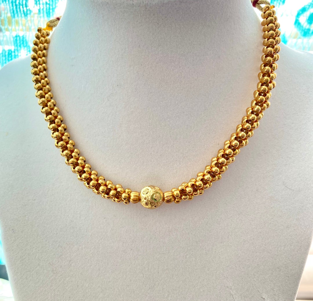 Traditional Marathi Thusi Choker Style Necklace in Gold Finish