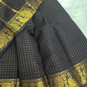 Alluring Black Handloom Madurai Sungudi pure cotton saree with gold zari Jari kattam sungudi saree Indian sari ethnic wear Festive saree image 6