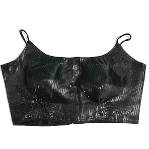 Black On Black Sequins Readymade Saree Blouse with Spaghetti/Noodle Strap