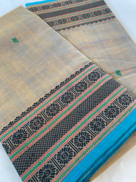 Chettinad Soft Cotton 100 Count Saree blue Shot Grey With Blue