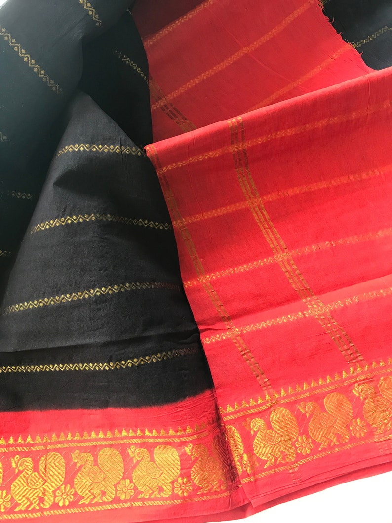 Handloom Veldhari Design Madurai Sungudi saree Traditional SouthIndian Festive wear sarees Party wear sariMadurai Temple City sari Black & Red
