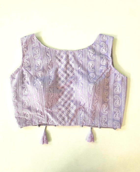 Lavender Chikankari Georgette Saree Blouse | Sleeveless Indian Sari Crop Top | Choli