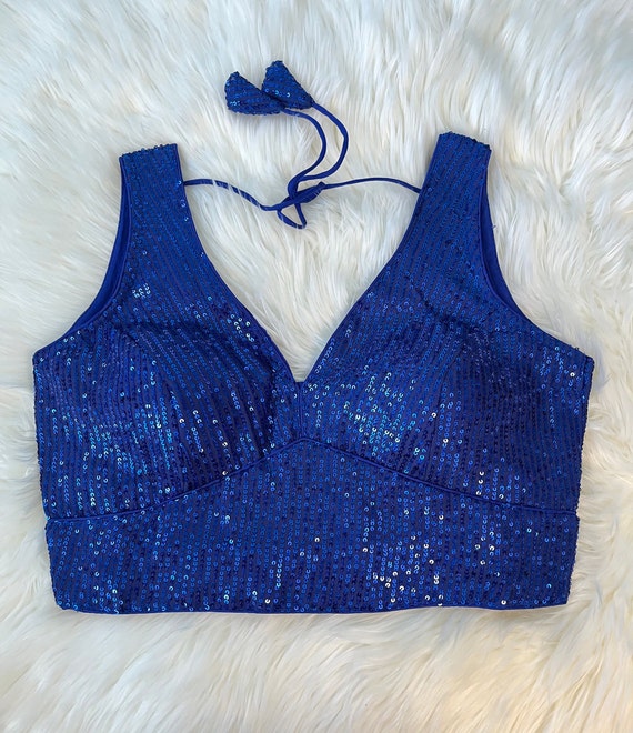 Blue sequin crop top online