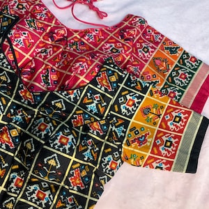 Black OR Rani Pink patola printed multicolour cotton saree blouse
