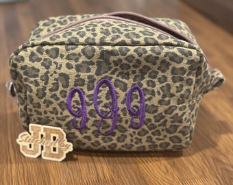 Monogrammed Cheetah Print Cosmetic Bag