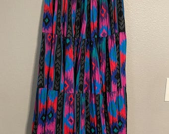 Vintage Boho Aztec Skirt Womens Large Multicolor Peasant Midi Pull On Artsy 90s