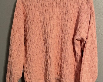 Sweter damski vintage, średniej wielkości, różowy, z półgolfem, teksturowany, dzianinowy, Grannycore, lata 80.