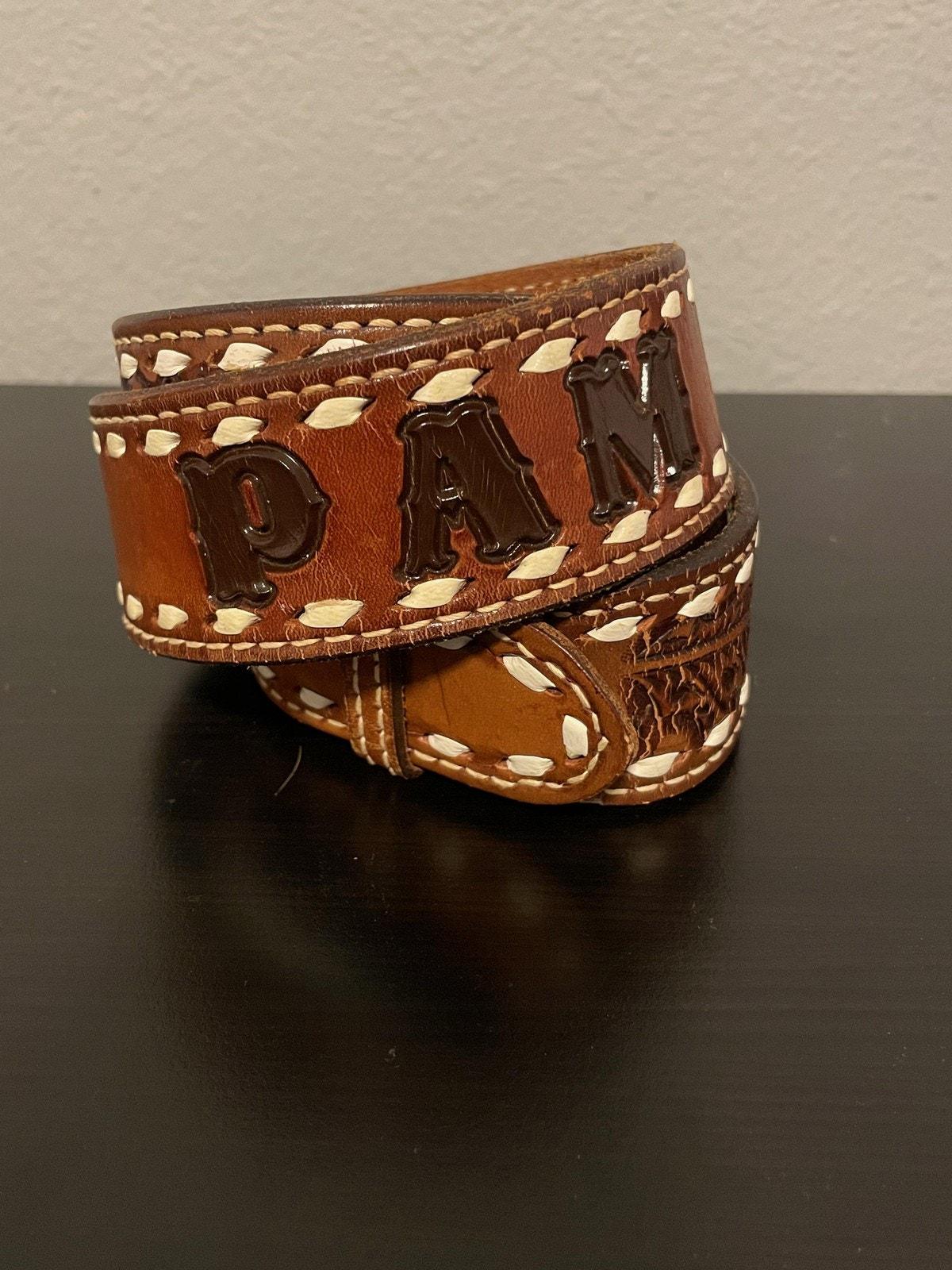 Vintage Women’s M Belt Handmade Ivory  Suede Tooled Brass Buckle Western Cowgirl Vintage Tooled Leather Belt Women - Etsy main image 2