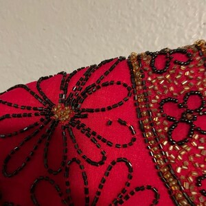 Vintage Adrianna Papell Womens Top Medium Red Floral Silk Beaded Whimsigoth 90s image 2