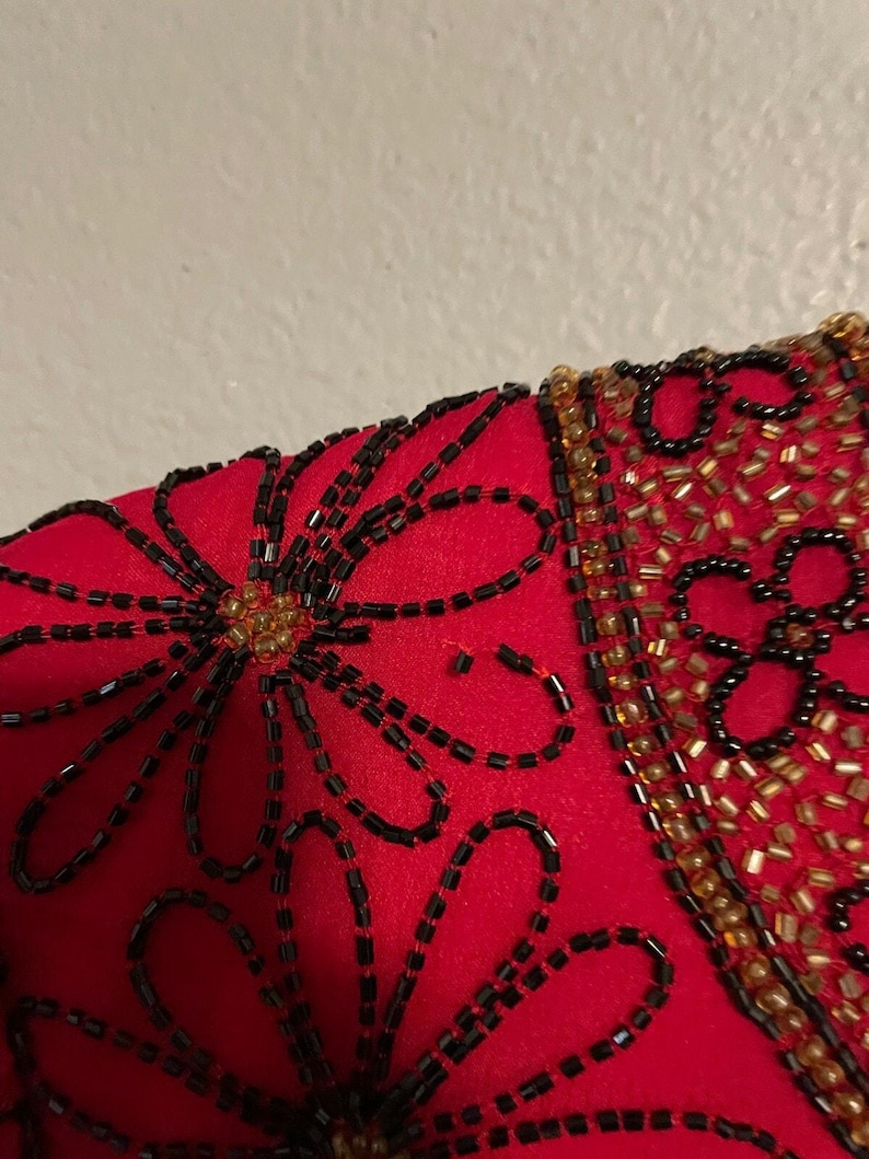 Vintage Adrianna Papell Womens Top Medium Red Floral Silk Beaded Whimsigoth 90s image 2