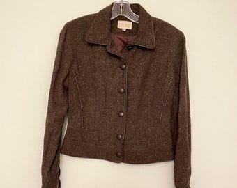 Vintage Cache Womens Blazer Size 4 Brown Wool Blend Tweed Preppy Academia 90s