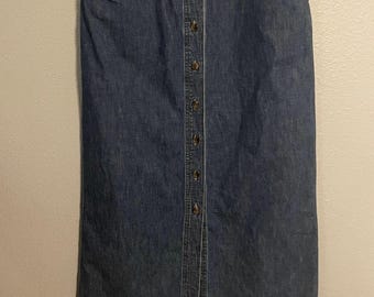 Vintage Jones Sport Womens Midi Skirt 16 Blue Denim Button Front Western Y2K