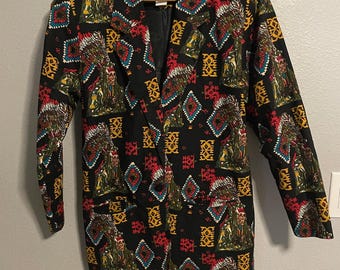 Vintage Alex & Camp Blazer Damen 8 Multicolor Southwestern Artsy Boho 90s