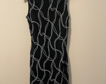Vintage Evan Picone Dress Womens Size 6 Black Geometric Chiffon Sheath LBD 90s