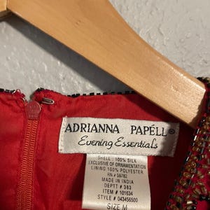 Vintage Adrianna Papell Womens Top Medium Red Floral Silk Beaded Whimsigoth 90s image 3