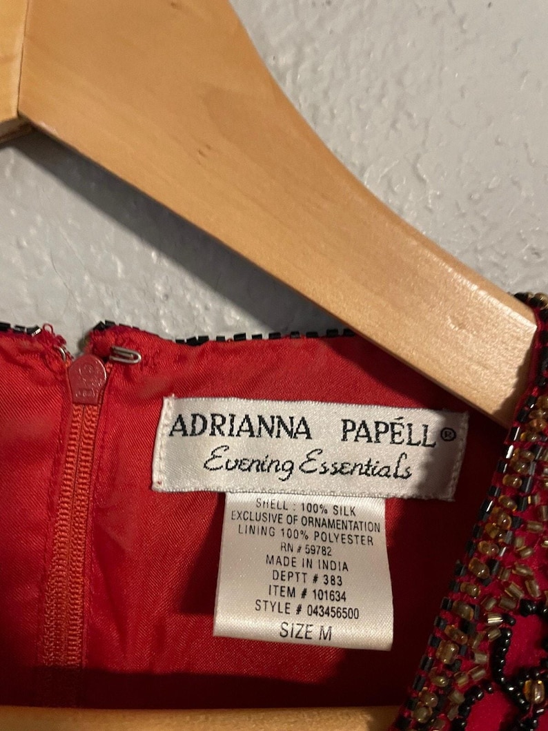 Vintage Adrianna Papell Womens Top Medium Red Floral Silk Beaded Whimsigoth 90s image 3
