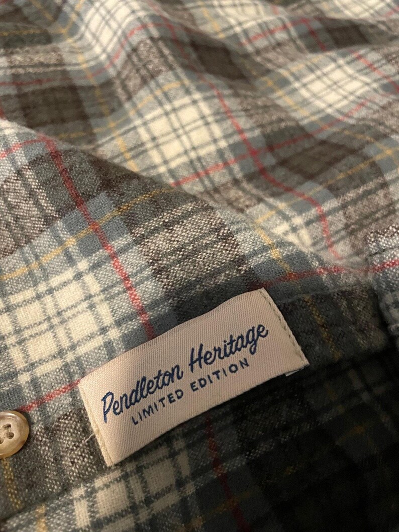 Vintage Pendleton Mens XL Multicolor Plaid Wool Flannel Elbow Patches Button Up image 4