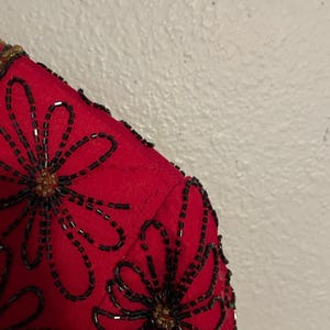 Vintage Adrianna Papell Womens Top Medium Red Floral Silk Beaded Whimsigoth 90s image 4
